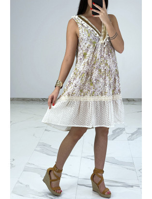 Robe d'été beige à imprimé coloré et crochet style bohème - 2
