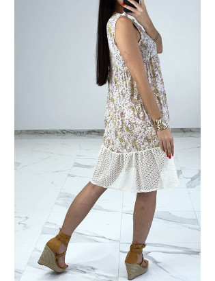 Robe d'été beige à imprimé coloré et crochet style bohème - 4