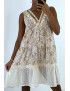 Robe d'été beige à imprimé coloré et crochet style bohème - 5