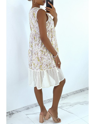 Robe d'été beige à imprimé coloré et crochet style bohème - 7