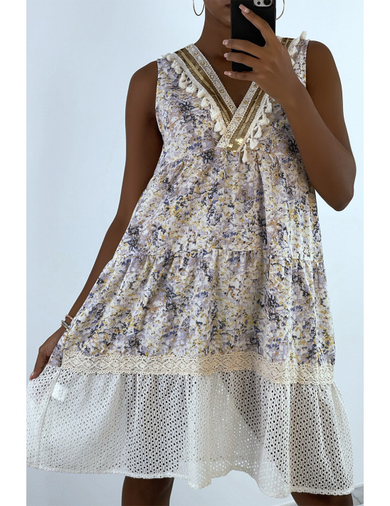 Robe d'été bleue à imprimé coloré et crochet style bohème - 6