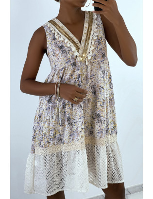 Robe d'été bleue à imprimé coloré et crochet style bohème - 7