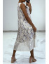 Robe longue fluide à imprimé floral bleu détails broderie ajourée - 3