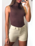 Pull marron col roulé très extensible - 1
