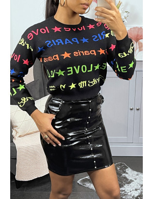 Pull en viscose noir avec écriture fluo - 4