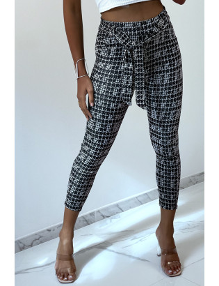 Pantalon slim noir avec motif poches et ceinture - 2