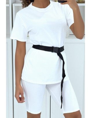Ensemble T-shirt et cycliste blanc avec ceinture - 1