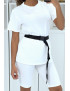 Ensemble T-shirt et cycliste blanc avec ceinture - 1
