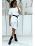 Ensemble T-shirt et cycliste blanc avec ceinture - 2