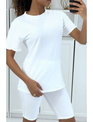 Ensemble T-shirt et cycliste blanc avec ceinture - 3