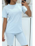 Ensemble T-shirt et cycliste bleu avec ceinture - 1