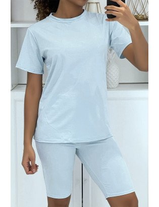 Ensemble T-shirt et cycliste bleu avec ceinture - 2