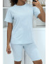 Ensemble T-shirt et cycliste bleu avec ceinture - 2
