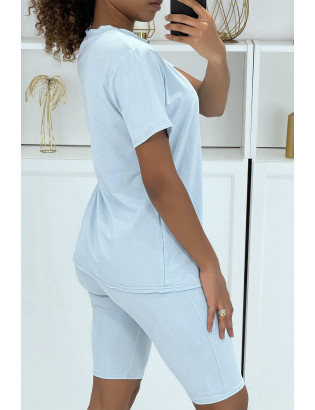 Ensemble T-shirt et cycliste bleu avec ceinture - 3