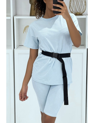 Ensemble T-shirt et cycliste bleu avec ceinture - 4