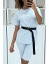 Ensemble T-shirt et cycliste bleu avec ceinture - 4