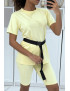 -Ensemble T-shirt et cycliste jaune avec ceinture - 2
