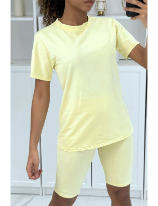 -Ensemble T-shirt et cycliste jaune avec ceinture - 3