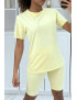 -Ensemble T-shirt et cycliste jaune avec ceinture - 3