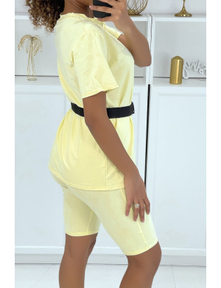 -Ensemble T-shirt et cycliste jaune avec ceinture - 4