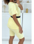 -Ensemble T-shirt et cycliste jaune avec ceinture - 4