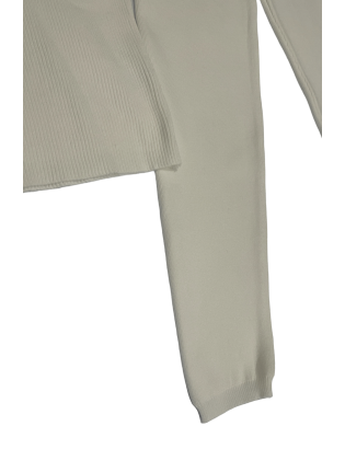 Ensemble pull col roulé over size et jegging en maille côtelé extensible blanc - 4