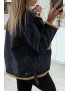 Veste en jean moumoute noir et poches camel - 6