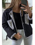 Veste en jean moumoute noir et poches grise - 1
