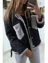 Veste en jean moumoute noir et poches grise - 2
