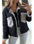 Veste en jean moumoute noir et poches grise - 3