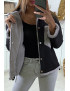 Veste en jean moumoute noir et poches grise - 4
