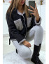 Veste en jean moumoute noir et poches grise - 5