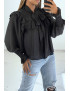 Blouse noir style classique à volants et manches bouffantes - 1