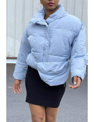 Doudoune bleu ajustable à la taille avec poches et sac  - 1