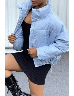 Doudoune bleu ajustable à la taille avec poches et sac  - 3