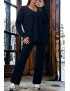 Ensemble noir pull col V et pantalon palazzo en maille épais extensible  - 1