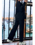 Ensemble noir pull col V et pantalon palazzo en maille épais extensible  - 4