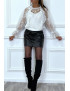 Blouse blanche en tulle et dentelle à volant col fraise - 2