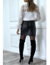 Blouse blanche en tulle et dentelle à volant col fraise - 5