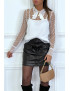 Blouse blanche plumetis à col Claudine et noeud - 2