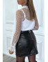 Blouse blanche plumetis à col Claudine et noeud - 7