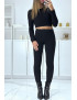 Pantalon slim noir à taille haute et bandes et perles sur les côtés - 3