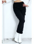 Pantalon treillis noir en strech avec poches - 1