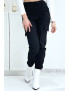 Pantalon treillis noir en strech avec poches - 4