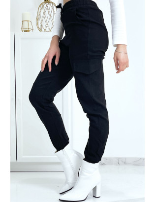Pantalon treillis noir en strech avec poches - 5