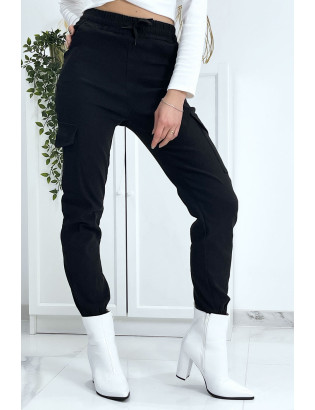 Pantalon treillis noir en strech avec poches - 7