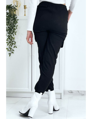 Pantalon treillis noir en strech avec poches - 8