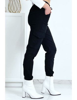 Pantalon treillis noir en strech avec poches - 9