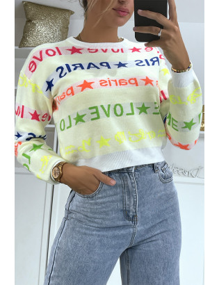 Pull court beige à inscription PARIS LOVE - 1