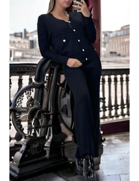 Ensemble noir gilet et pantalon palazzo en jaquard très extensible - 1